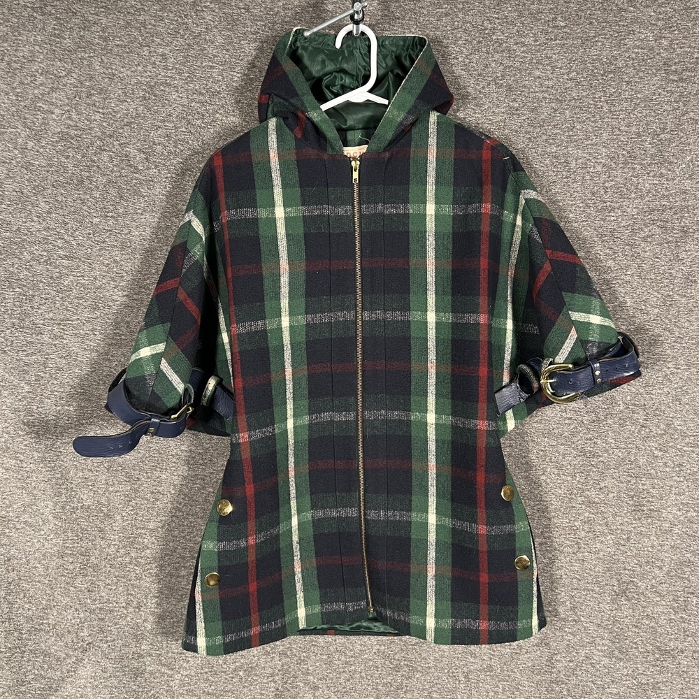 Anthropologie Madchen Plaid Coat Womens XS Hooded Short Sleeve Belted Sleeves‎